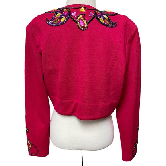 Outlander Vintage Wool Bolero Jacket Medium 80s 90s Beaded Jewel Pink Fancy - Picture 2 of 10